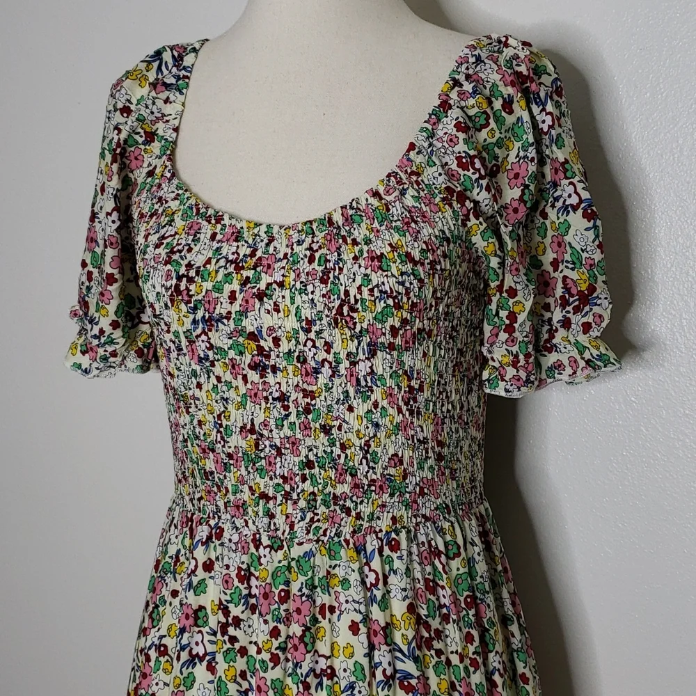 Boutique Boho Summer Floral Midi Dress Ruffle Calico Smocking Bohemian - Picture 8 of 14